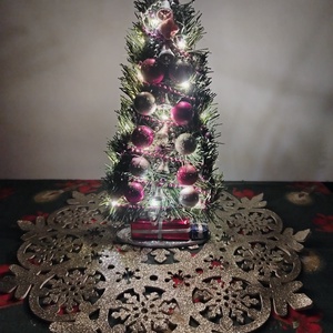 Egyedi, kézzel készült világító karácsonyi asztal dísz-pink/ezüst  díszítéssel - karácsony - karácsonyi lakásdekoráció - ünnepi asztaldekoráció - Meska.hu