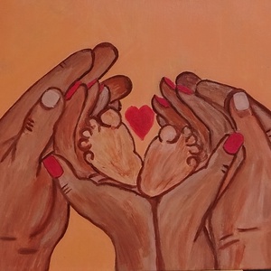 Családi szeretet kézzel festett akrilkép 30x40 cm - Meska.hu