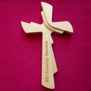 Modern fali kereszt, fából készült feszület, felirat választható - otthon & életmód - vallás - kereszt - Meska.hu