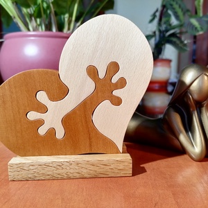 Szív alakú dekoráció, szívecske formájú puzzle fából, asztal dísz - otthon & életmód - dekoráció - dísztárgy - Meska.hu