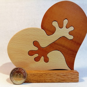 Szív alakú dekoráció, szívecske formájú puzzle fából, asztal dísz - otthon & életmód - dekoráció - dísztárgy - Meska.hu