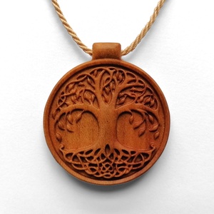 Életfa (tree of life) zsinórnyaklánc cseresznyefa medállal, Ékszer, Nyaklánc, Medálos nyaklánc, Famegmunkálás, Ékszerkészítés, MESKA
