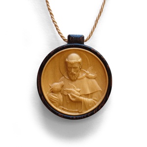Assisi Szent Ferenc fa medálos zsinórnyaklánc, függő, Otthon & Életmód, Vallás, Lánc & Füzér, Famegmunkálás, Ékszerkészítés, MESKA