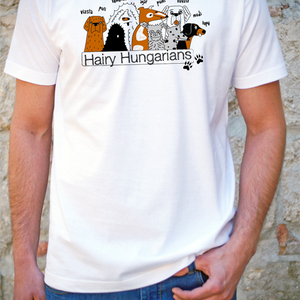 Fehér kutyás póló pasikak - hairy hungarians, Ruha & Divat, Férfi ruha, Póló, Fotó, grafika, rajz, illusztráció, MESKA