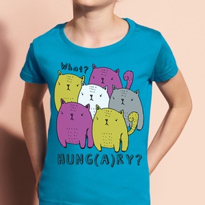 Éhes macskák - cicás kék kislány póló, Ruha & Divat, Babaruha & Gyerekruha, Póló, Fotó, grafika, rajz, illusztráció, MESKA