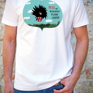 Puli, a magyar repülőszőnyeg - kutyás férfi/uniszex póló , Ruha & Divat, Férfi ruha, Póló, Fotó, grafika, rajz, illusztráció, MESKA