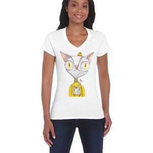 Városi kandúr - macskás női póló, V-nyakú , Ruha & Divat, Női ruha, Póló, felső, Fotó, grafika, rajz, illusztráció, MESKA