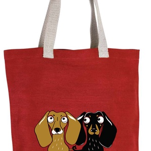 Tacskó páros! - piros kutyás vászontáska, strandtáska, Táska & Tok, Kézitáska & válltáska, Nagy pakolós táska, Fotó, grafika, rajz, illusztráció, MESKA