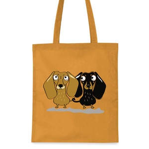 Tacskó páros! -  sárgás barna (okker, kurkuma) vászonszatyor (pasiknak is!), Táska & Tok, Kézitáska & válltáska, Nagy pakolós táska, Fotó, grafika, rajz, illusztráció, MESKA