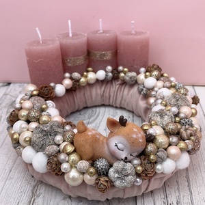 Adventi koszorú (rózsaszín bambis) - karácsony - adventi díszek - adventi koszorú - Meska.hu