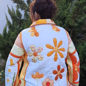 Erka -Kabátmesék: Naracsos virágok 42/44-es méret, Ruha & Divat, Női ruha, Kabát, Patchwork, foltvarrás, Varrás, MESKA