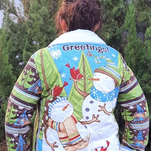 Erka -Kabátmesék: Hóemberkék 42/44-es méret, Ruha & Divat, Női ruha, Kabát, Patchwork, foltvarrás, Varrás, MESKA