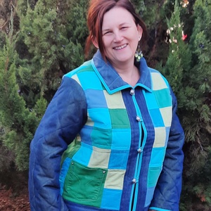 Erka -Kabátmesék: Kék-zöld farmerek 42/44-es méret, Ruha & Divat, Női ruha, Kabát, Patchwork, foltvarrás, Varrás, MESKA