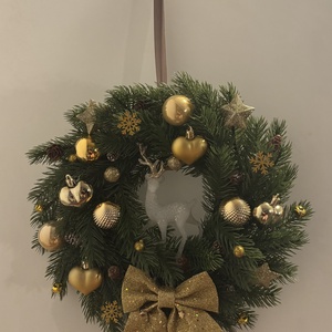 Arany színben pompázó kopogtató - karácsony - adventi díszek - adventi gyertyadíszek és koszorúdíszek - Meska.hu