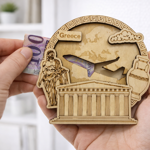 Görögország - Utazás tematikájú fa pénzajándék átadó - Pauze Money Gift, Otthon & Életmód, Papír, írószer, Ajándékozás kellékei, Pénzátadó doboz, Famegmunkálás, Gravírozás, pirográfia, MESKA
