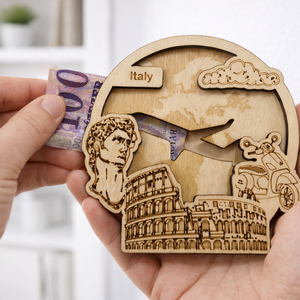 Olaszország - Utazás tematikájú fa pénzajándék átadó - Pauze Money Gift, Otthon & Életmód, Papír, írószer, Ajándékozás kellékei, Pénzátadó doboz, Famegmunkálás, Gravírozás, pirográfia, MESKA