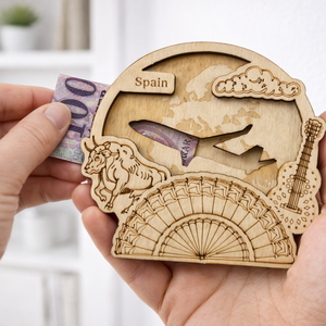 Spanyolország - Utazás tematikájú fa pénzajándék átadó - Pauze Money Gift, Otthon & Életmód, Papír, írószer, Ajándékozás kellékei, Pénzátadó doboz, Famegmunkálás, Gravírozás, pirográfia, MESKA