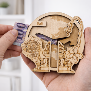 Bali - Utazás tematikájú fa pénzajándék átadó - Pauze Money Gift, Otthon & Életmód, Papír, írószer, Ajándékozás kellékei, Pénzátadó doboz, Famegmunkálás, Gravírozás, pirográfia, MESKA