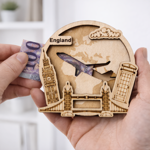 Anglia - Utazás tematikájú fa pénzajándék átadó - Pauze Money Gift, Otthon & Életmód, Papír, írószer, Ajándékozás kellékei, Pénzátadó doboz, Famegmunkálás, Gravírozás, pirográfia, MESKA