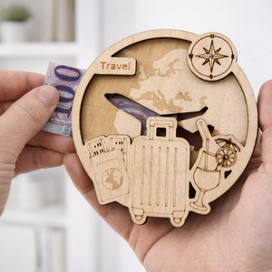 Utazás tematikájú fa pénzajándék átadó - Pauze Money Gift, Otthon & Életmód, Papír, írószer, Ajándékozás kellékei, Pénzátadó doboz, Famegmunkálás, Gravírozás, pirográfia, MESKA