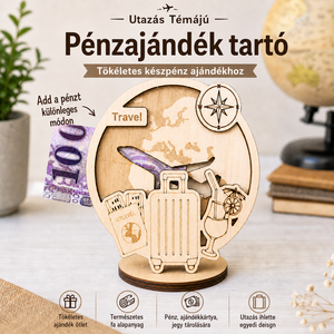 Utazás tematikájú fa pénzajándék átadó - Pauze Money Gift, Otthon & Életmód, Papír, írószer, Ajándékozás kellékei, Pénzátadó doboz, Famegmunkálás, Gravírozás, pirográfia, MESKA