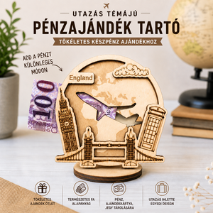Anglia - Utazás tematikájú fa pénzajándék átadó - Pauze Money Gift, Otthon & Életmód, Papír, írószer, Ajándékozás kellékei, Pénzátadó doboz, Famegmunkálás, Gravírozás, pirográfia, MESKA