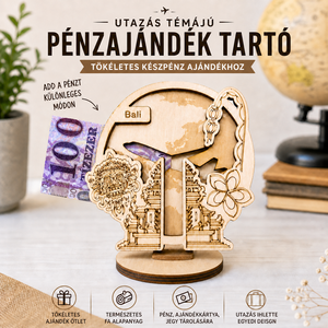 Bali - Utazás tematikájú fa pénzajándék átadó - Pauze Money Gift, Otthon & Életmód, Papír, írószer, Ajándékozás kellékei, Pénzátadó doboz, Famegmunkálás, Gravírozás, pirográfia, MESKA
