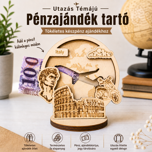 Olaszország - Utazás tematikájú fa pénzajándék átadó - Pauze Money Gift, Otthon & Életmód, Papír, írószer, Ajándékozás kellékei, Pénzátadó doboz, Famegmunkálás, Gravírozás, pirográfia, MESKA