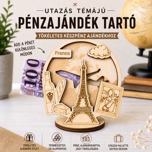 Franciaország - Utazás tematikájú fa pénzajándék átadó - Pauze Money Gift, Otthon & Életmód, Papír, írószer, Ajándékozás kellékei, Pénzátadó doboz, Famegmunkálás, Gravírozás, pirográfia, MESKA