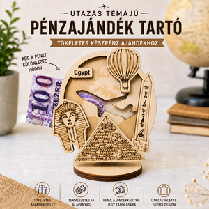 Egyiptom - Utazás tematikájú fa pénzajándék átadó - Pauze Money Gift, Otthon & Életmód, Papír, írószer, Ajándékozás kellékei, Pénzátadó doboz, Famegmunkálás, Gravírozás, pirográfia, MESKA