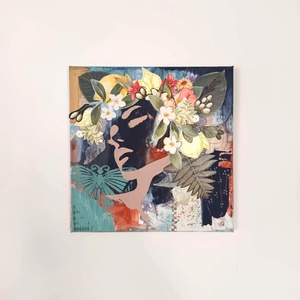 Amikor a gondolat kivirágzik - Falikép, kollázs 30x30 cm, Otthon & Életmód, Dekoráció, Kép & Falikép, Vászonkép, Decoupage, transzfer és szalvétatechnika, MESKA