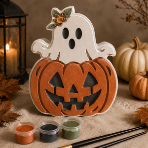 Halloween festőszett � tökbe bújt szellem, kézzel öntött gipszfigura, DIY (Csináld magad), Egységcsomag, Festett tárgyak, MESKA