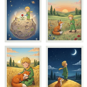 A kis herceg � 4 darabos falikép sorozat, mesés illusztráció, Baba - mama, Babaszoba dekoráció, Babaposzter, Fotó, grafika, rajz, illusztráció, MESKA