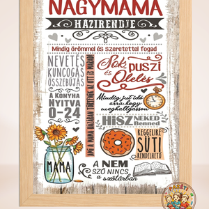 Nagymama házirendje – dekoráció, falikép, Otthon & Életmód, Dekoráció, Kép & Falikép, Poszter, Fotó, grafika, rajz, illusztráció, Ez a kedves, mosolyt csaló „Nagymama házirendje” kép nem szabályokról szól – hanem szeretetről, elf..., MESKA