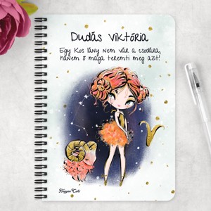 Személyre szabható - Vörös hajú Csini Kos lány mintás A5-ös füzet - otthon & életmód - papír, írószer - jegyzetfüzet & napló - Meska.hu