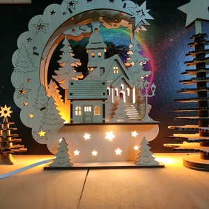 Havas téli 3D tájkép, LED világítással, Karácsony, Adventi díszek, Adventi asztaldísz, Famegmunkálás, Festett tárgyak, MESKA