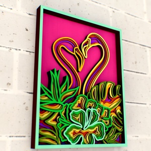 Szívet formázó flamingók - fali kép, 8 rétegű, XXL - otthon & lakás - dekoráció - kép & falikép - fából készült kép - Meska.hu