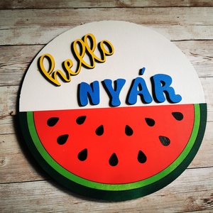 Hello Nyár Dinnye - nyári kopogtató, ajtódísz, fali dísz, Otthon & Életmód, Dekoráció, Ajtó- és ablak dekoráció, Ajtódísz & Kopogtató, Famegmunkálás, Festett tárgyak, MESKA