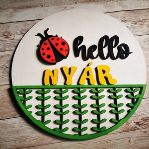 Hello Nyár Katica - nyári kopogtató, ajtódísz, fali dísz, Otthon & Életmód, Dekoráció, Ajtó- és ablak dekoráció, Ajtódísz & Kopogtató, Famegmunkálás, Festett tárgyak, MESKA