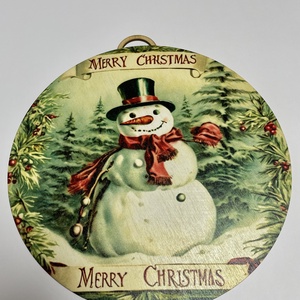 Karácsonyi kopogtató, 29 cm átmérőjű ajtódísz fából, vintage hóember retró mintával, Karácsony, Karácsonyi lakásdekoráció, Karácsonyi ajtódíszek, Famegmunkálás, Festett tárgyak, MESKA