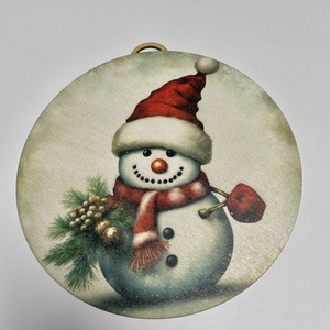 Karácsonyi kopogtató, 29 cm átmérőjű ajtódísz fából, vintage hóember, Karácsony, Karácsonyi lakásdekoráció, Karácsonyi ajtódíszek, Famegmunkálás, Festett tárgyak, MESKA