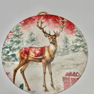 Karácsonyi kopogtató, 29 cm átmérőjű ajtódísz fából, vintage karácsonyi szarvas, Karácsony, Karácsonyi lakásdekoráció, Karácsonyi ajtódíszek, Famegmunkálás, Festett tárgyak, MESKA