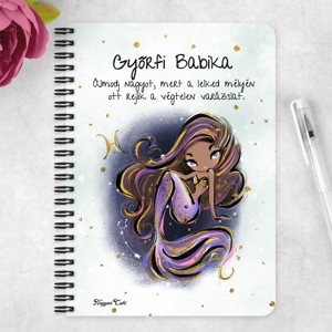 Személyre szabható - Barna hajú Csini Halak lány mintás A5-ös füzet - otthon & életmód - papír, írószer - jegyzetfüzet & napló - Meska.hu