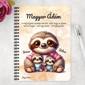 Személyre szabható - Cuki lajhár Apa és két kis lajhár mintás A5-ös füzet - otthon & életmód - papír, írószer - jegyzetfüzet & napló - Meska.hu