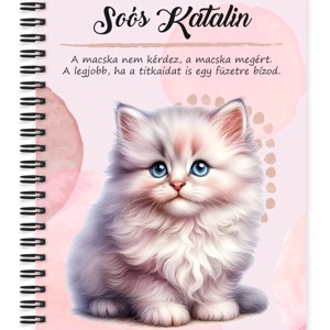 Személyre szabható - Fehér hosszúszőrű cuki cicus mintás A6-os füzet, Otthon & Életmód, Papír, írószer, Jegyzetfüzet & Napló, , MESKA