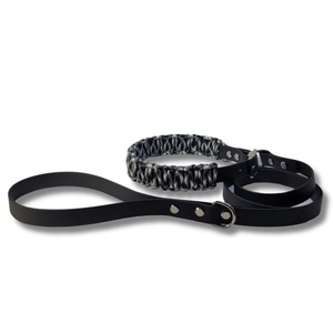 Nyakörv szett- Fekete-fehér camo paracord fonással , Otthon & Életmód, Kisállatoknak, Kutyáknak, Kutya nyakörv, póráz szett, Bőrművesség, Csomózás, MESKA