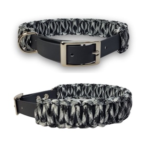 Nyakörv szett- Fekete-fehér camo paracord fonással  - otthon & életmód - kisállatoknak - kutyáknak - kutya nyakörv, póráz szett - Meska.hu