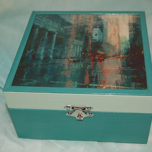 Teás doboz - Város esőben 4 rekeszes - Meska.hu