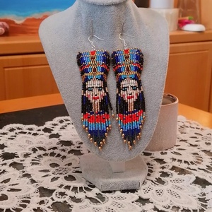 Gyöngy fülbevaló Nofertiti ihlette., Ékszer, Fülbevaló, Lógó fülbevaló, Ékszerkészítés, Gyöngyfűzés, gyöngyhímzés, MESKA