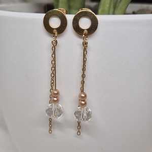 Kézzel készült nemesacél arany fülbevaló üveggyönggyel - ékszer - fülbevaló - lógó fülbevaló - Meska.hu